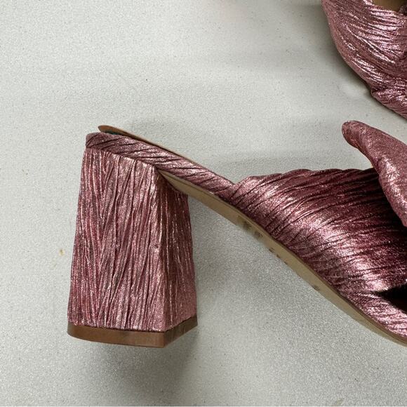 Abound Pink Glitter Fabric Chunky Heel Mule Womens 8 Bow Coquette Girly Peep Toe - Picture 6 of 10